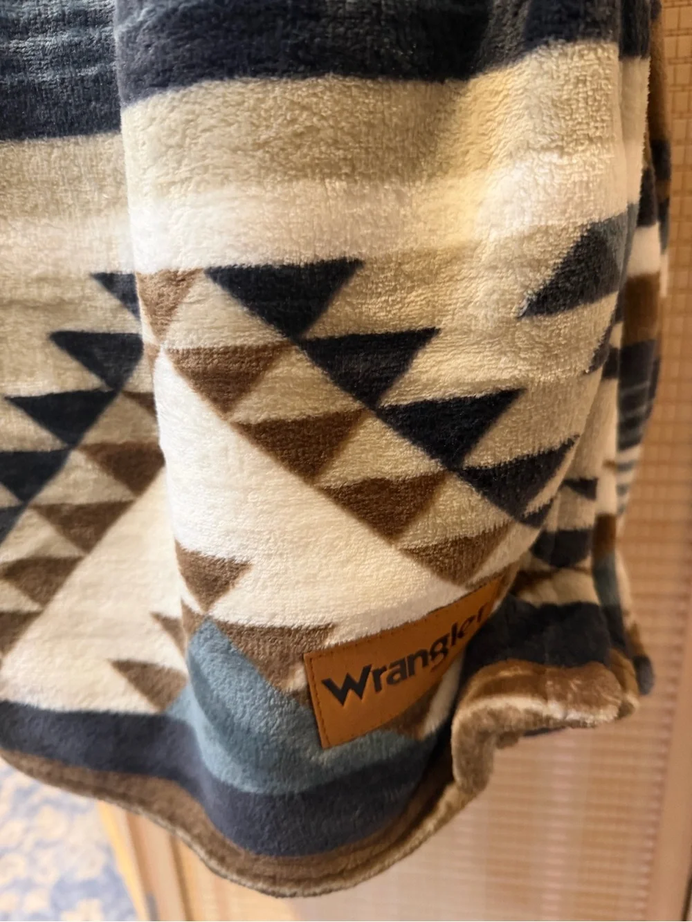 Wrangler Southwestern Geometric Plush Throw in Brown, Cream & Black